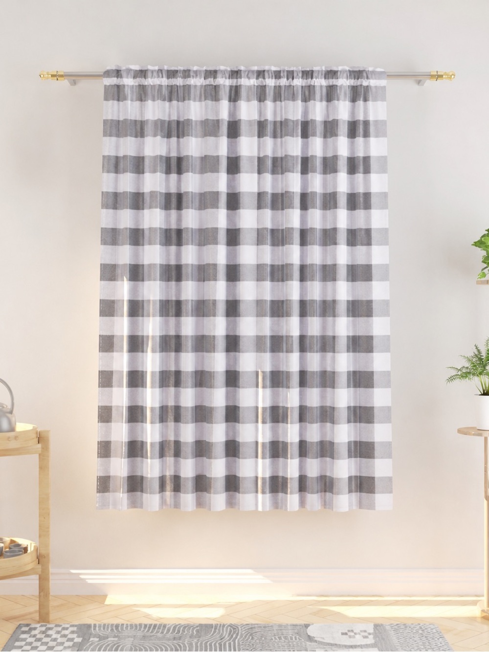 Buffalo Check Curtain Panel Gray White 52x72 Farmhouse Plaid